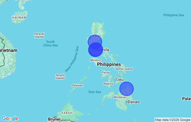 Target locations, Philippines - National Capital Region (NCR), Central Luzon, MIMAROPA Region, Caraga