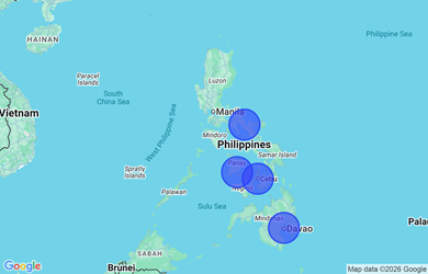 Target locations, Philippines - Western Visayas, Central Visayas, Bicol Region, Davao Region