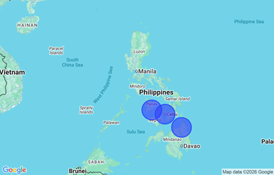 Target locations, Philippines - Western Visayas, Central Visayas, Caraga