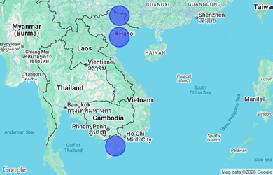 Target locations, Vietnam - Mekong Delta Region, Red River Delta, Northern Border Provinces