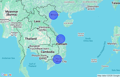 Target locations, Vietnam - Northern Key Economic Zone, Eastern South Region, Central Key Economic Zone